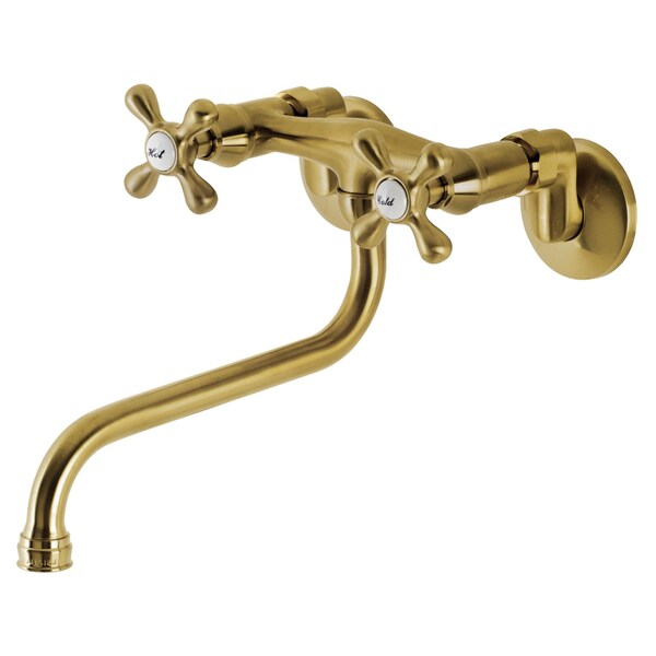 KS215SB Kingston Two Handle Wall Mount Bathroom Faucet, Brushed Brass